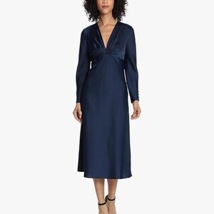 Maggy London Womens Twist V-Neck Bias Skirt Midi Dress